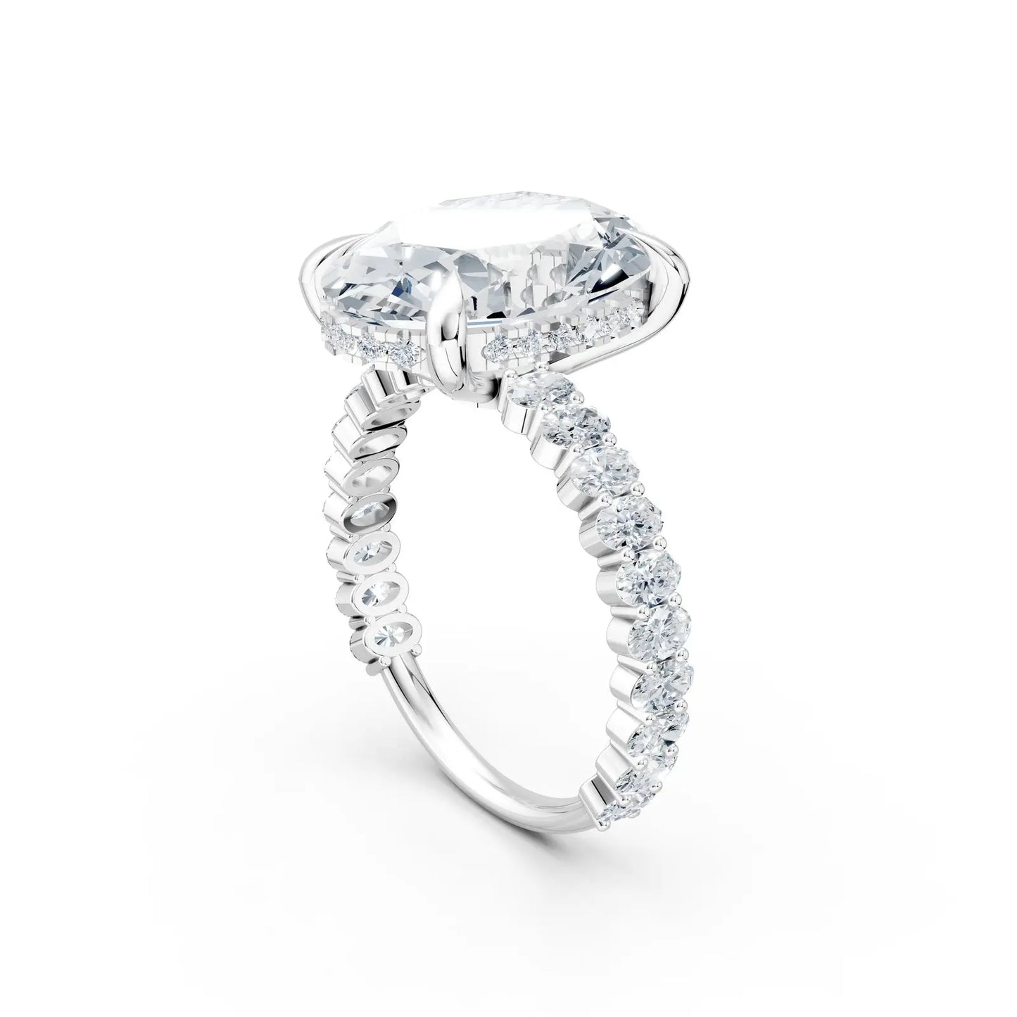 Oval Diamond Hidden Halo Ring with Chunky Pave Band Forever For Love