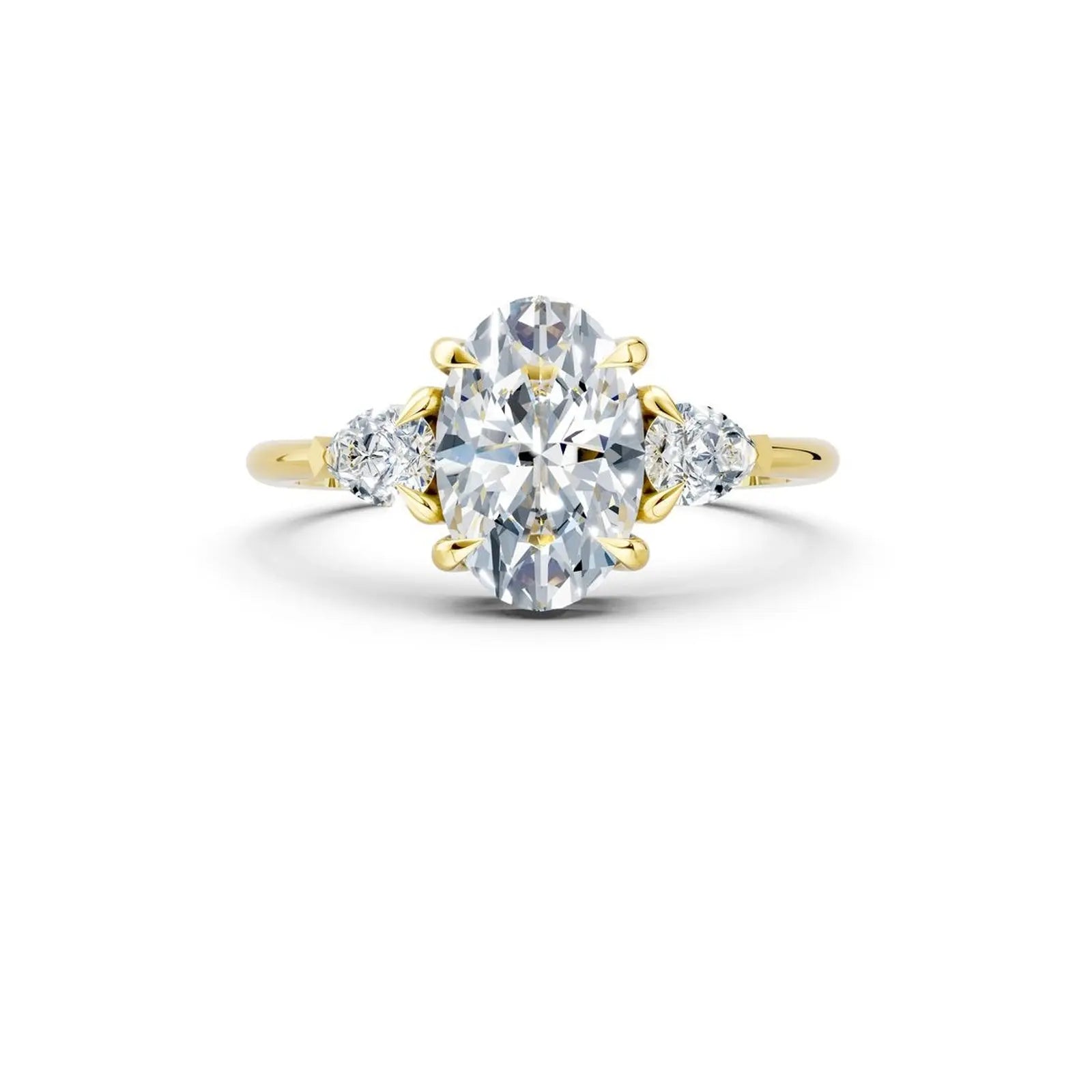 Three-Stone Oval Diamond Engagement Ring with Pear Side Stones - Oval