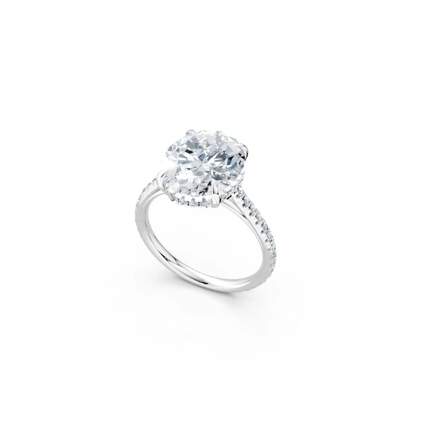 Oval Cut Diamond Pave Band Engagement Ring - Round
