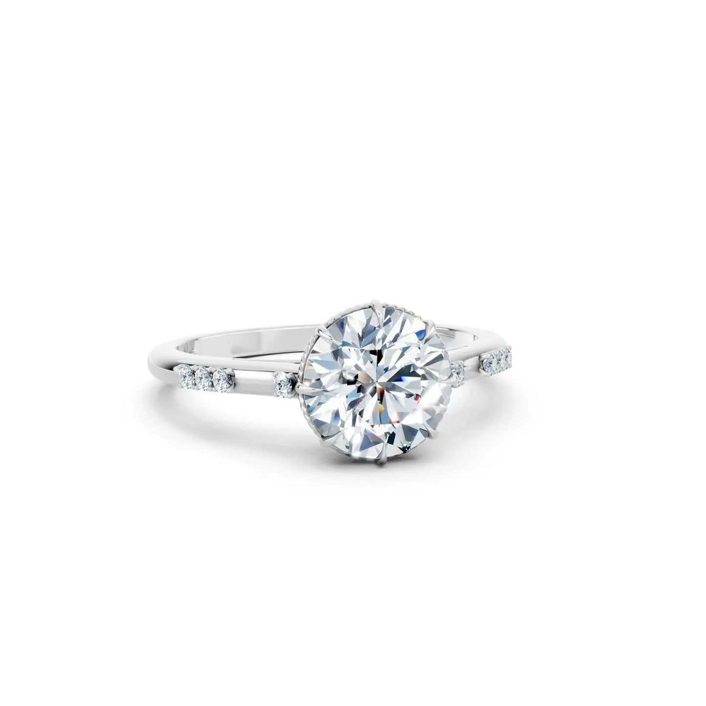 Vintage Round Diamond Milgrain Engagement Ring with Diamond Accents - Round
