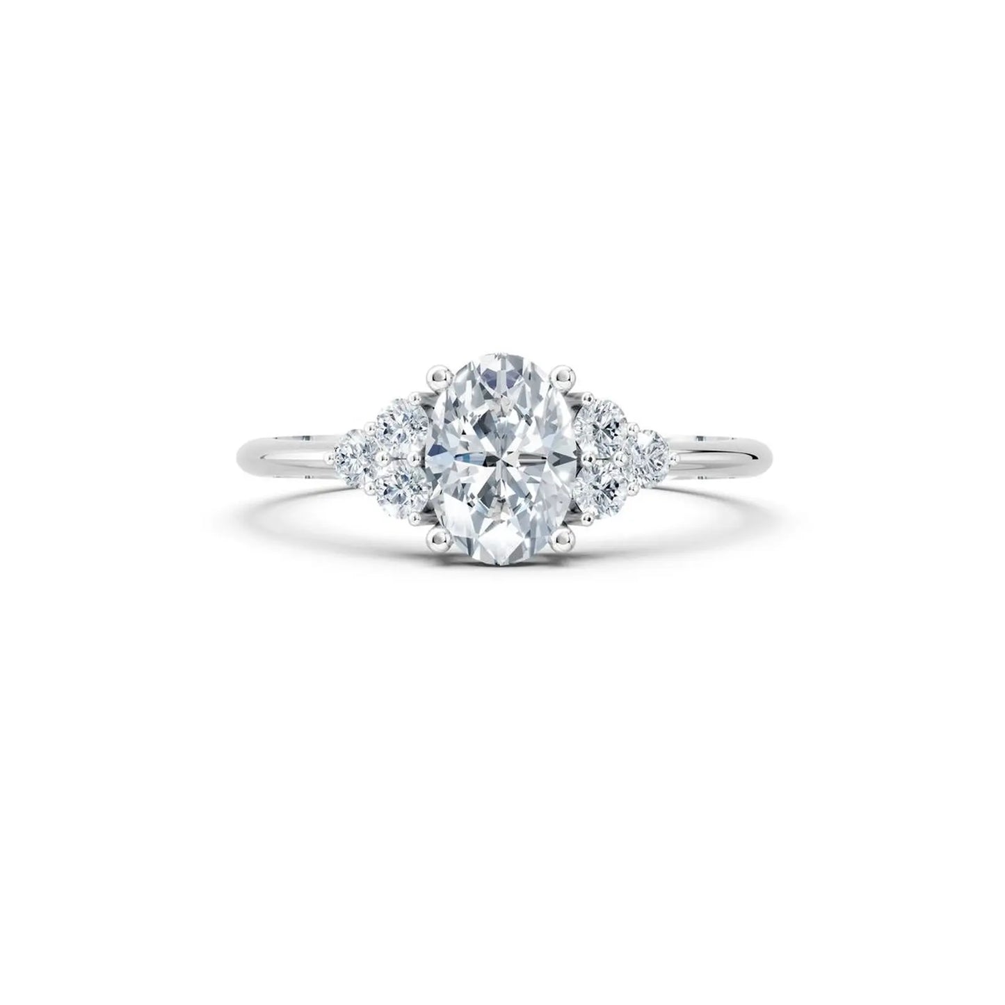 Oval Cut Diamond Engagement Ring with Side Clusters - Oval