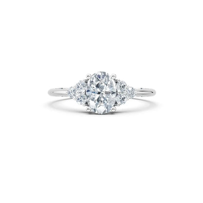 Oval Cut Diamond Engagement Ring with Side Clusters - Oval