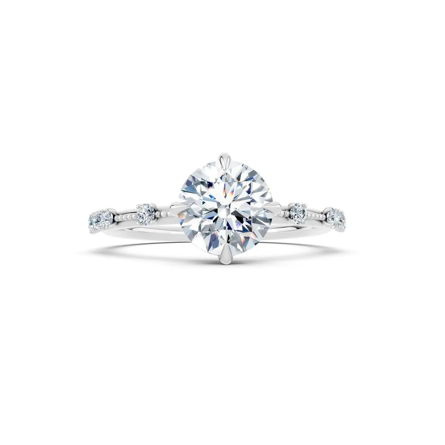 Vintage Oval Cut Diamond Engagement Ring with Milgrain and Diamond Accents - Round