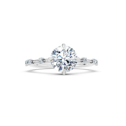 Vintage Oval Cut Diamond Engagement Ring with Milgrain and Diamond Accents - Round