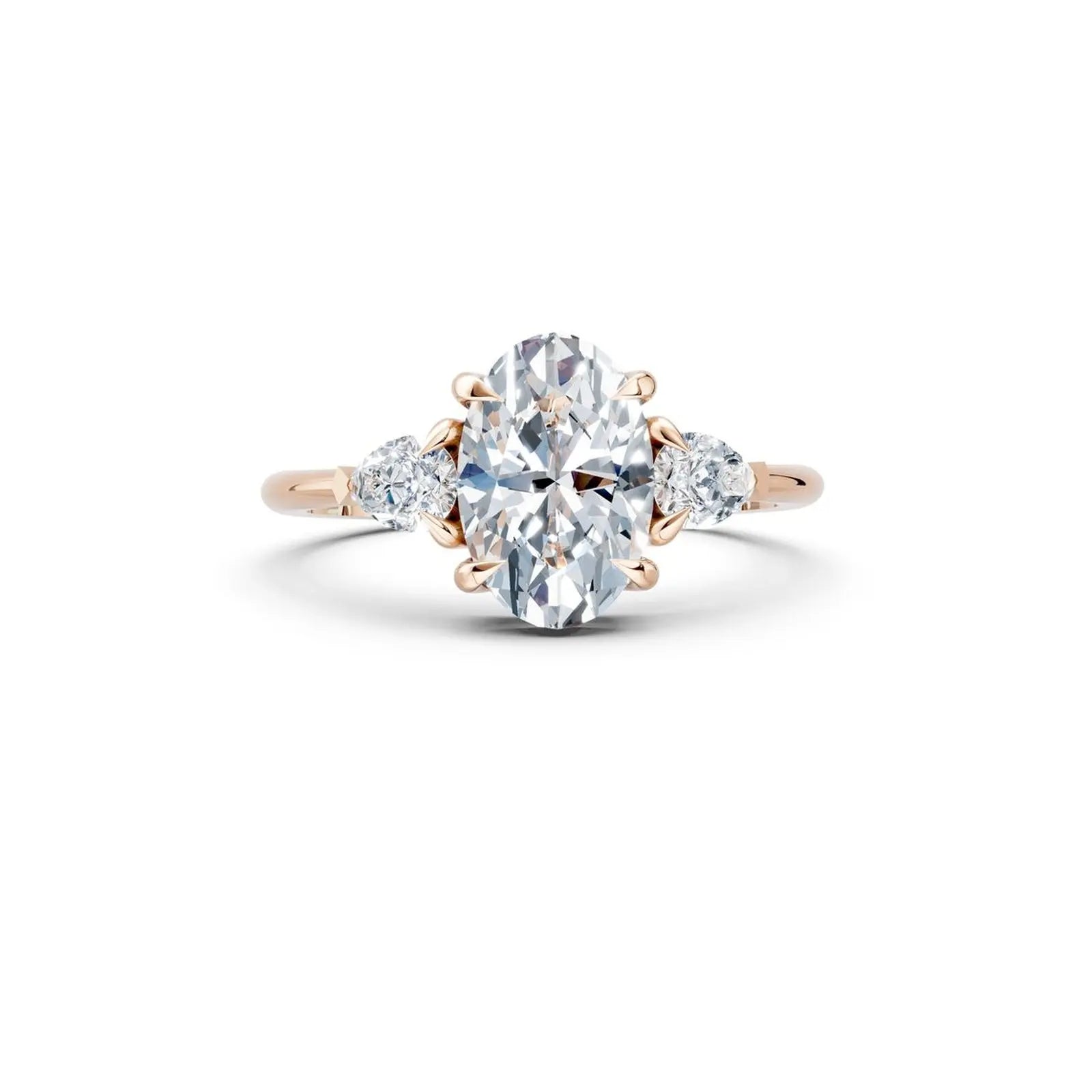 Three-Stone Oval Diamond Engagement Ring with Pear Side Stones - Oval