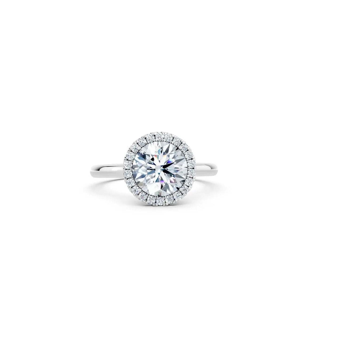 Round Diamond Halo Engagement Ring with Plain Band - Round