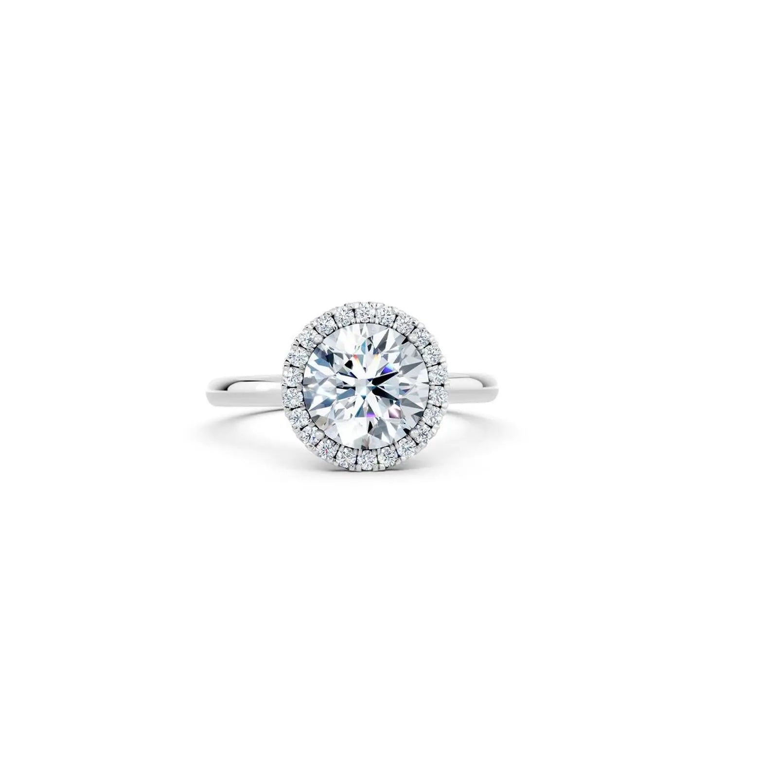 Round Diamond Halo Engagement Ring with Plain Band - Round