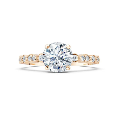 Vintage Round Diamond Engagement Ring with Scalloped Milgrain Accents - Round