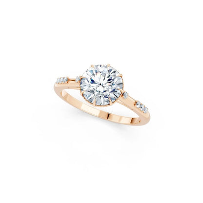 Vintage Round Diamond Milgrain Engagement Ring with Diamond Accents - Round