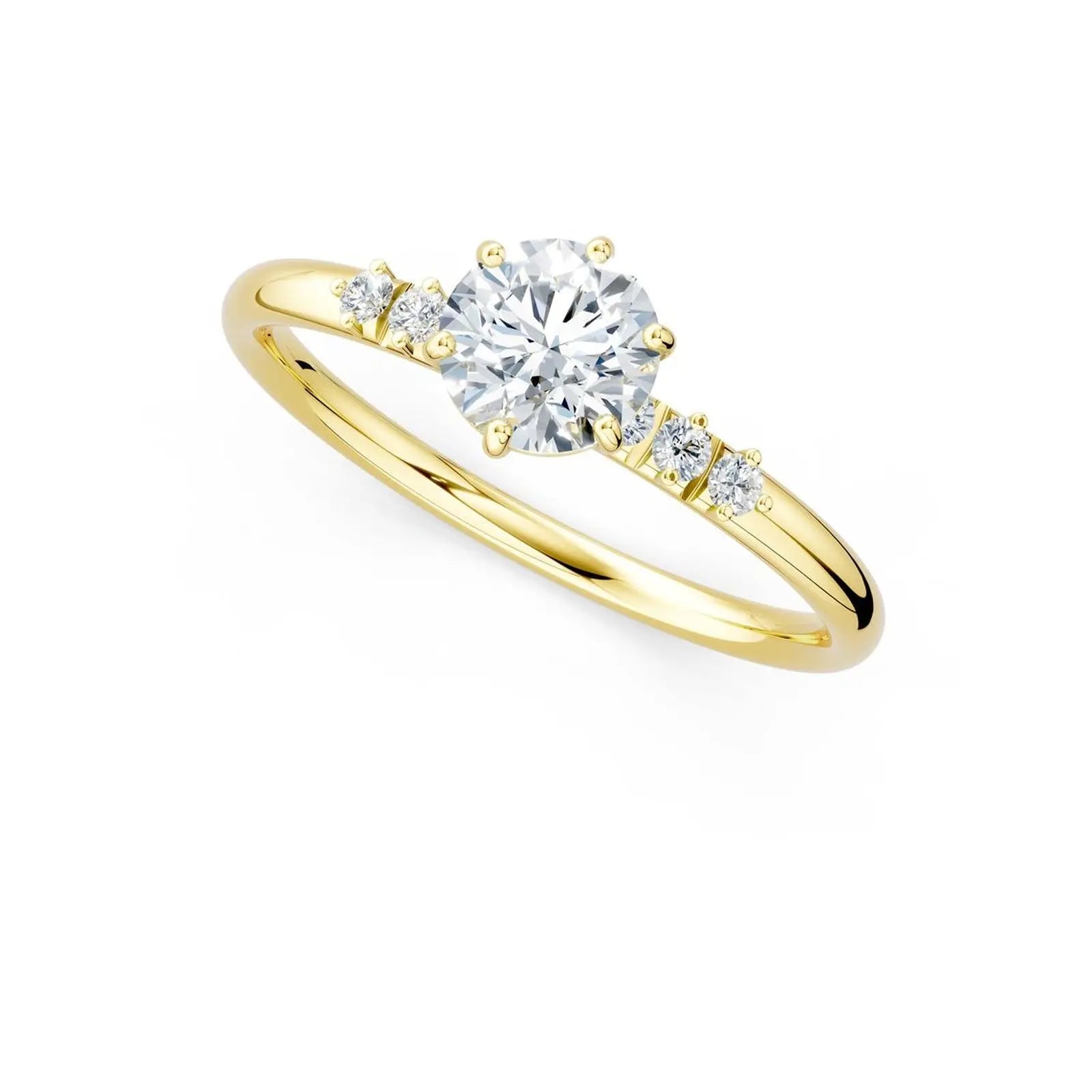 Six-Prong Round Diamond Engagement Ring with Side Stone Accents - Round