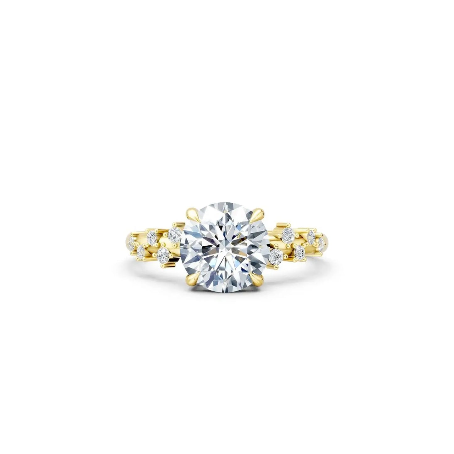 Vintage Round Diamond Engagement Ring with a Geometric Accent Band - Round