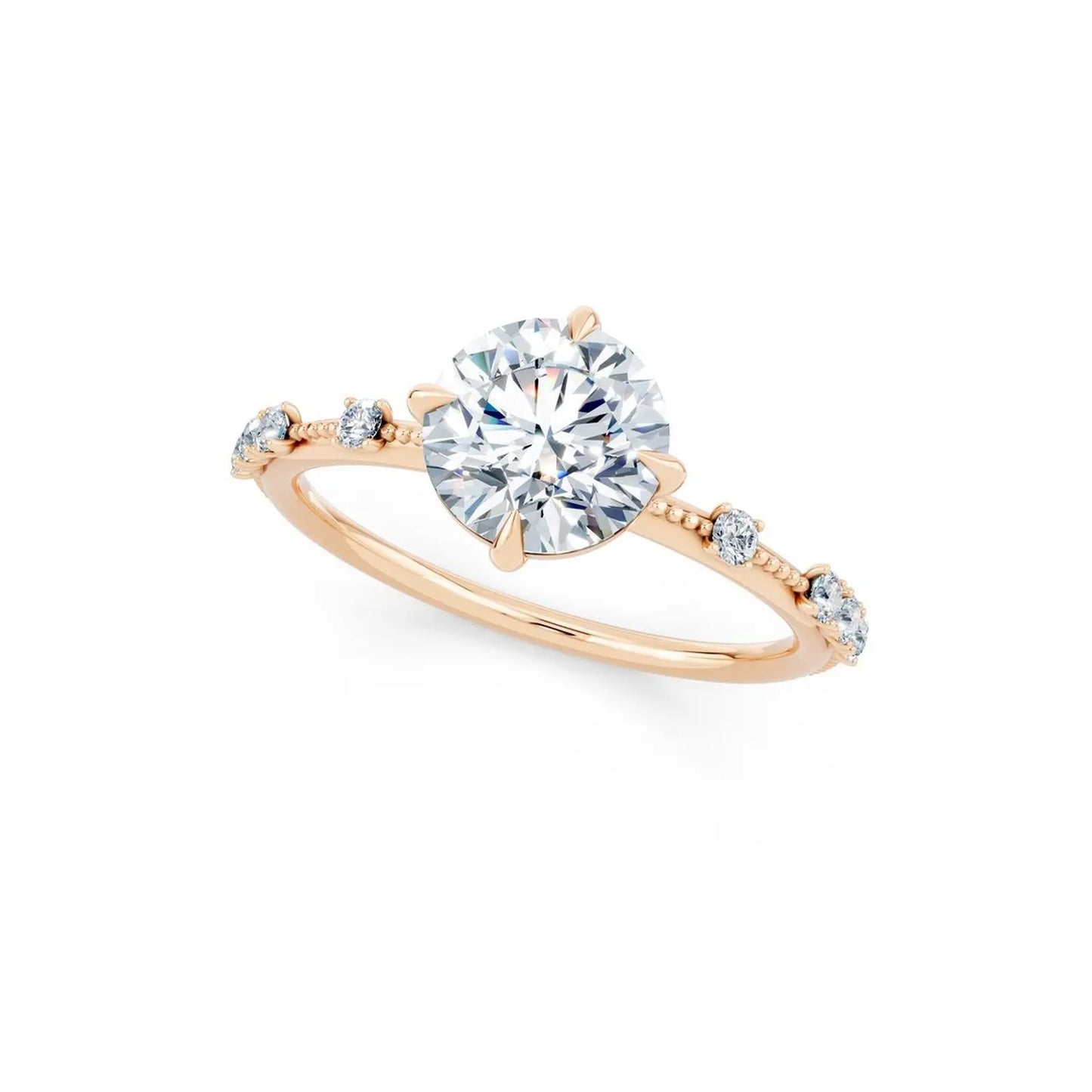 Vintage Oval Cut Diamond Engagement Ring with Milgrain and Diamond Accents - Round