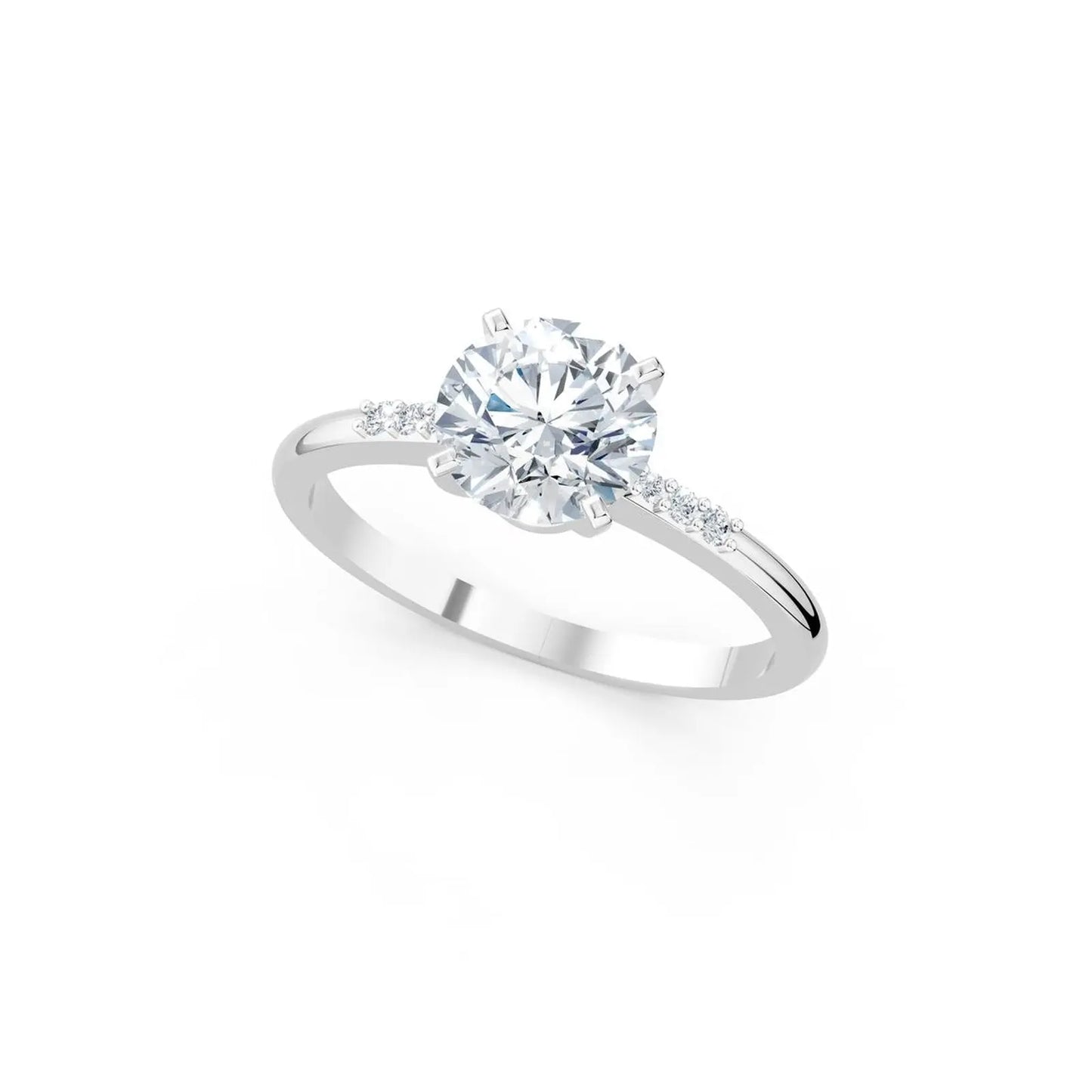 Diamond Accented Round Solitaire Engagement Ring - Round