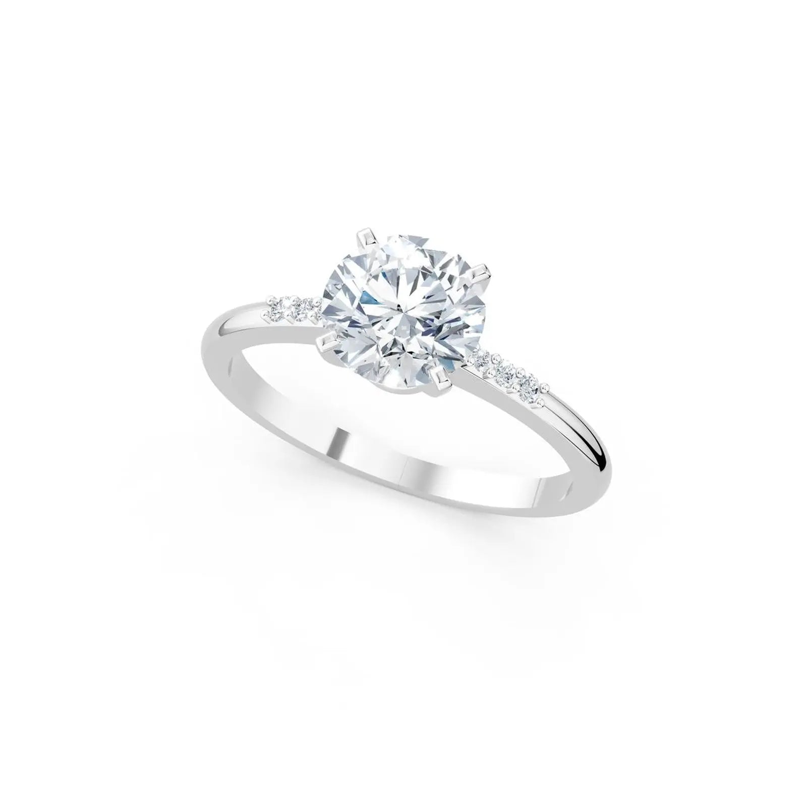 Diamond Accented Round Solitaire Engagement Ring - Round