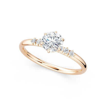 Six-Prong Round Diamond Engagement Ring with Side Stone Accents - Round