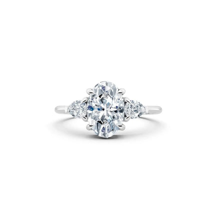 Three-Stone Oval Diamond Engagement Ring with Pear Side Stones - Oval