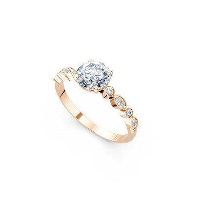 Vintage Round Diamond Engagement Ring with Scalloped Milgrain Accents - Round