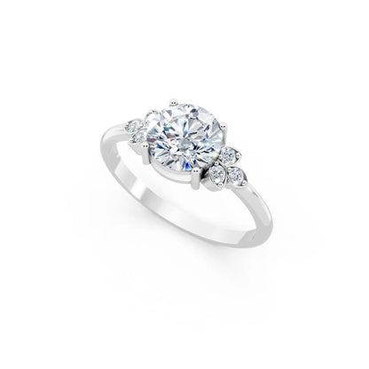 Floral Round Diamond Engagement Ring with Leaf Accents - Round