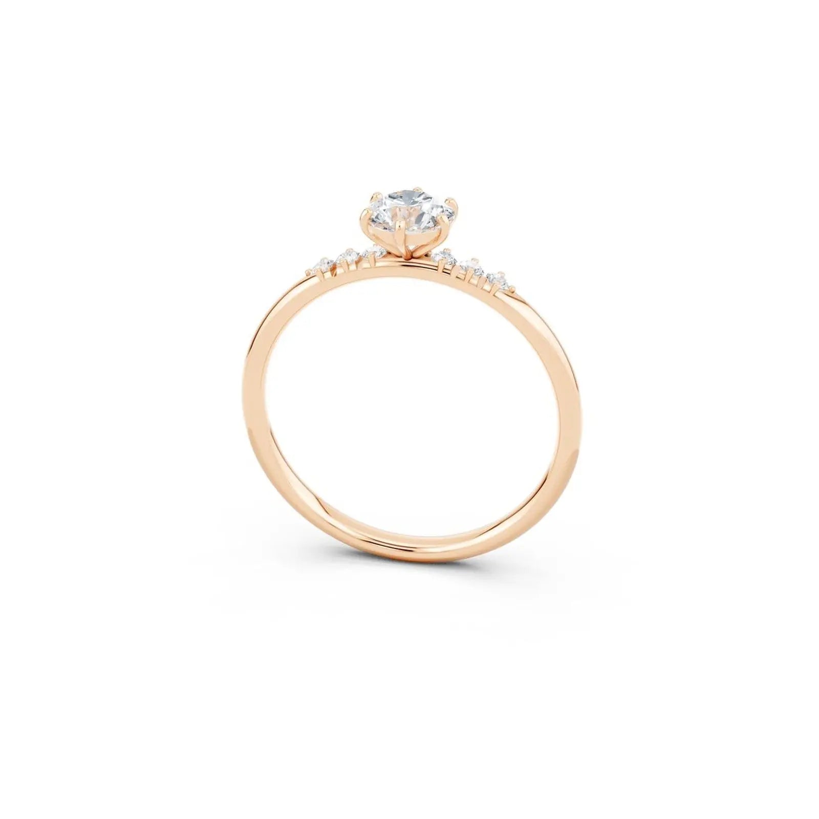 Six-Prong Round Diamond Engagement Ring with Side Stone Accents - Round