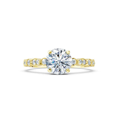 Vintage Round Diamond Engagement Ring with Scalloped Milgrain Accents - Round