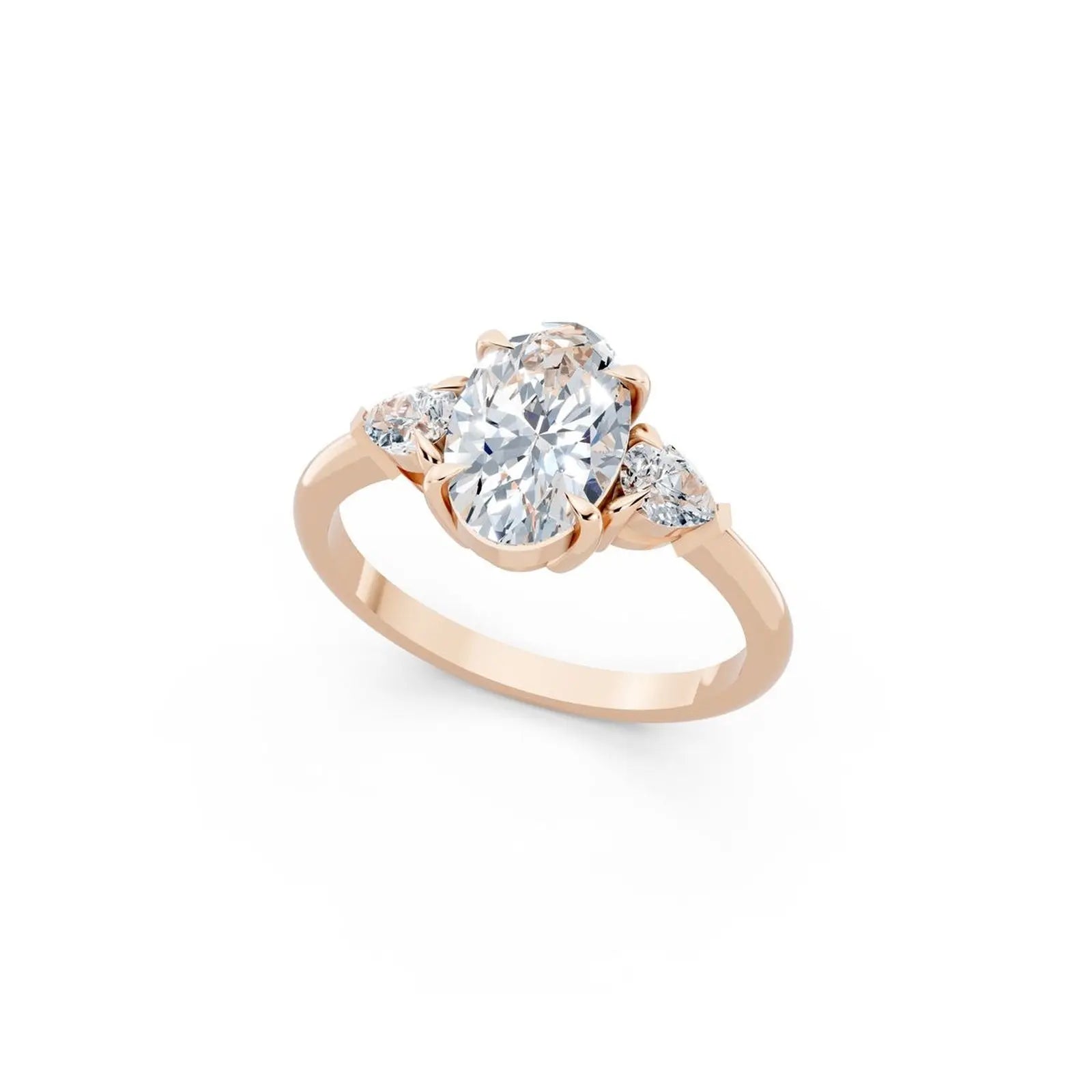 Three-Stone Oval Diamond Engagement Ring with Pear Side Stones - Oval