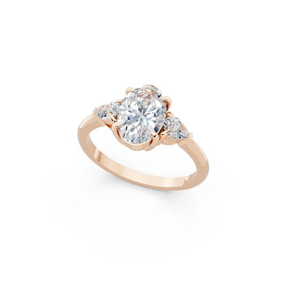 Three-Stone Oval Diamond Engagement Ring with Pear Side Stones - Oval