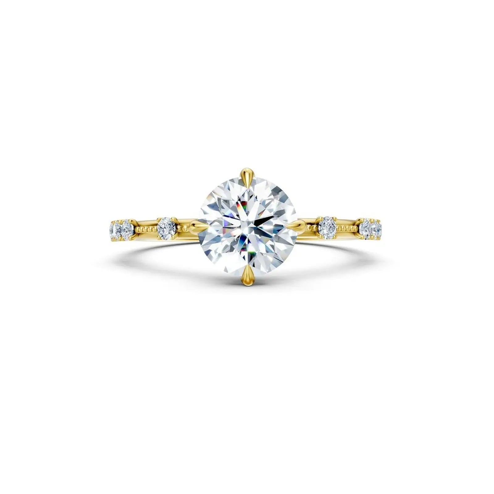 Vintage Oval Cut Diamond Engagement Ring with Milgrain and Diamond Accents - Round