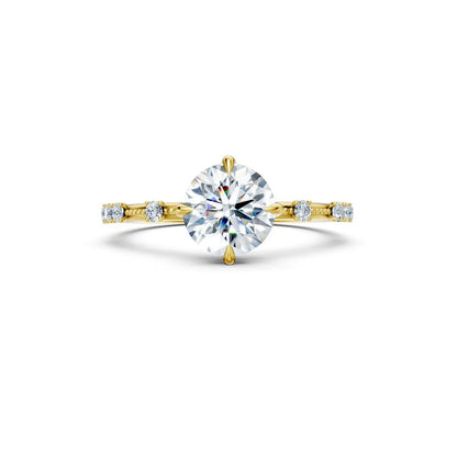 Vintage Oval Cut Diamond Engagement Ring with Milgrain and Diamond Accents - Round