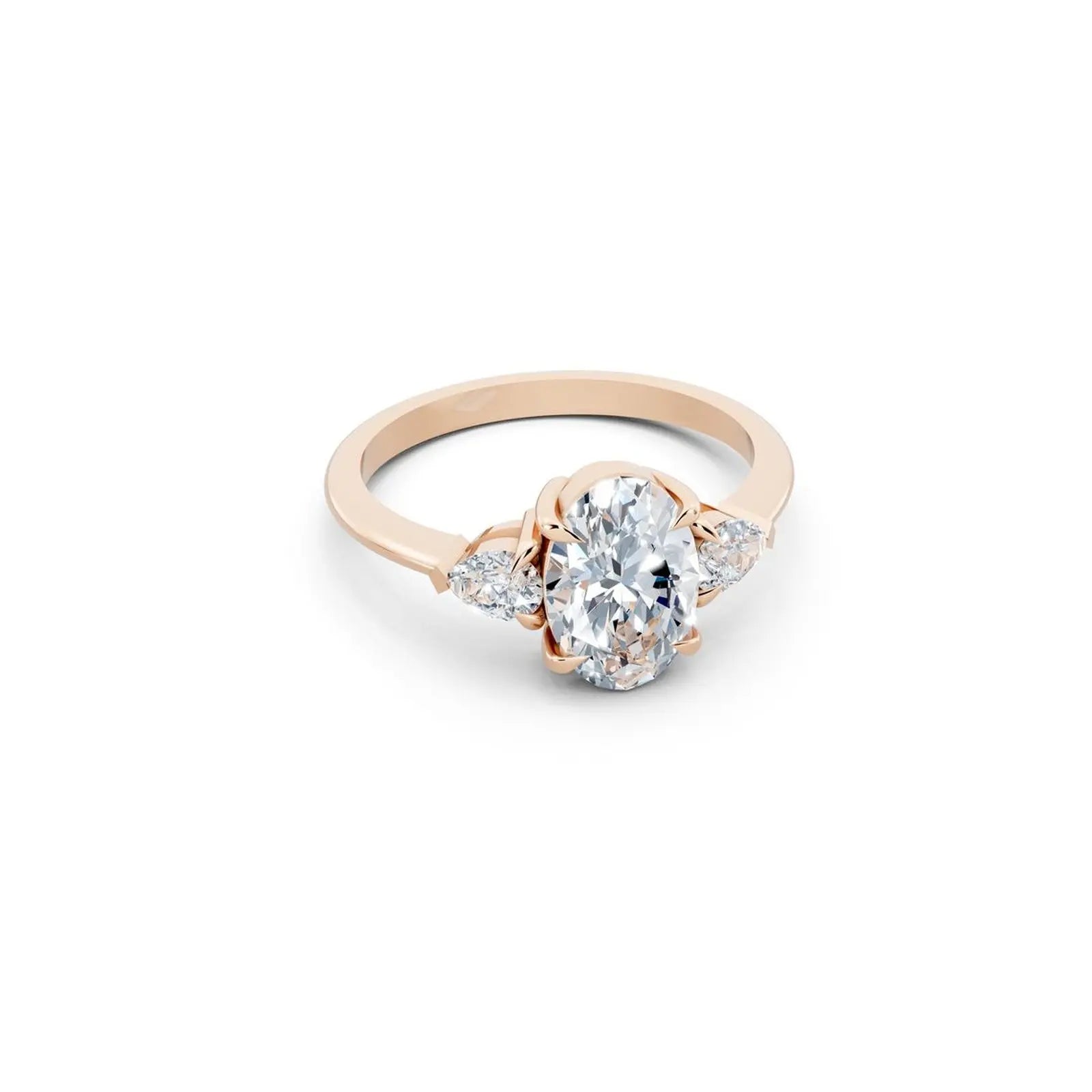 Three-Stone Oval Diamond Engagement Ring with Pear Side Stones - Oval