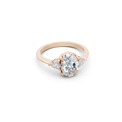 Three-Stone Oval Diamond Engagement Ring with Pear Side Stones - Oval