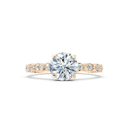 Vintage Round Diamond Engagement Ring with Scalloped Milgrain Accents - Round