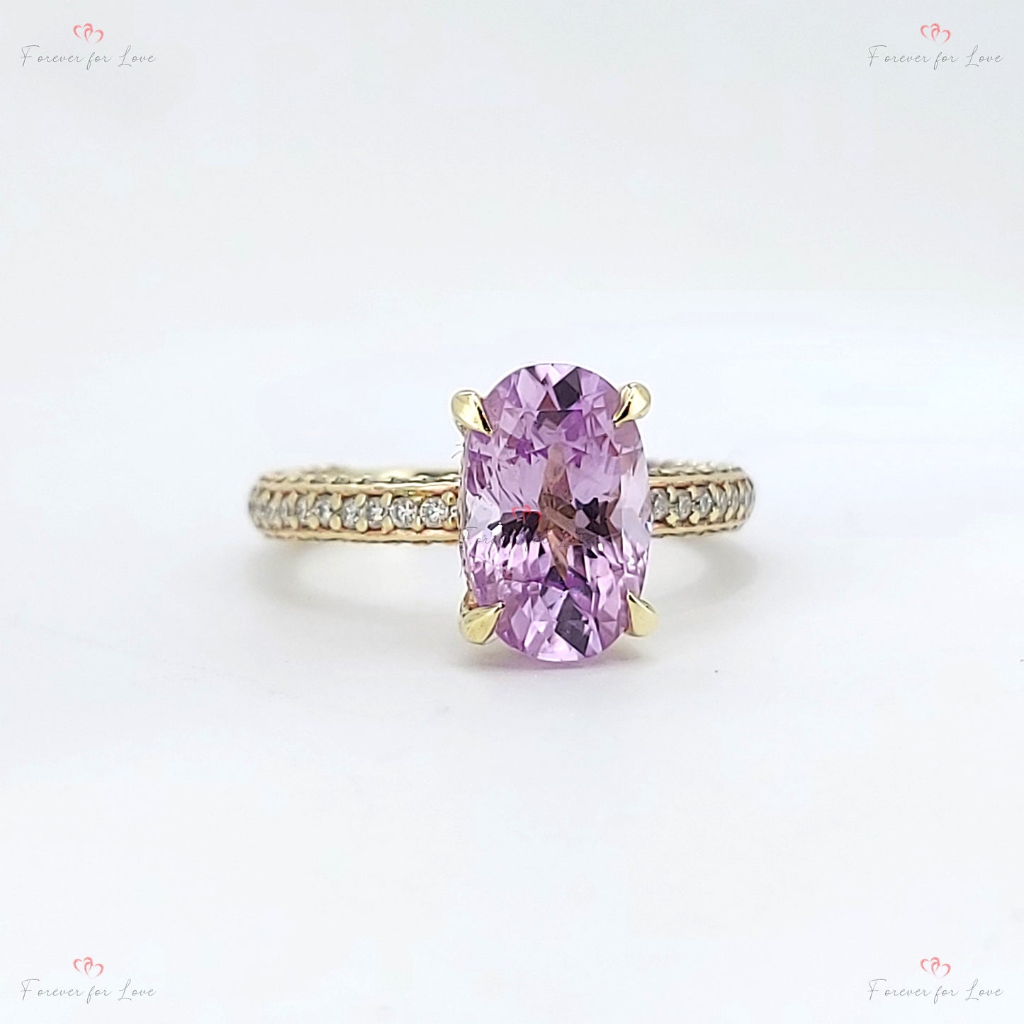 3.45Ct Pink Sapphire Ring with Diamond Pavé Band