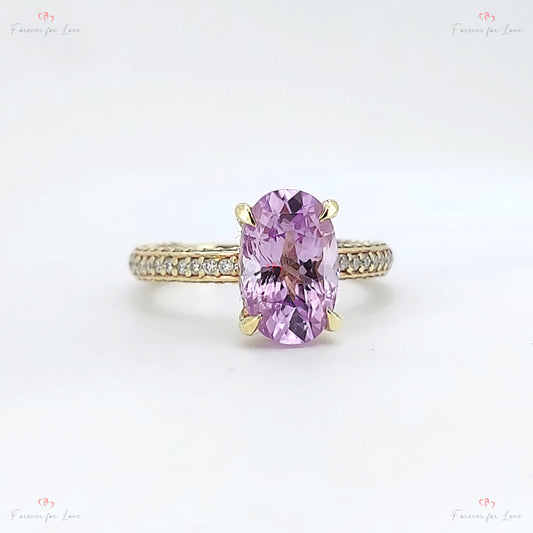 Bague en saphir rose de 3,45 ct avec bande pavée de diamants