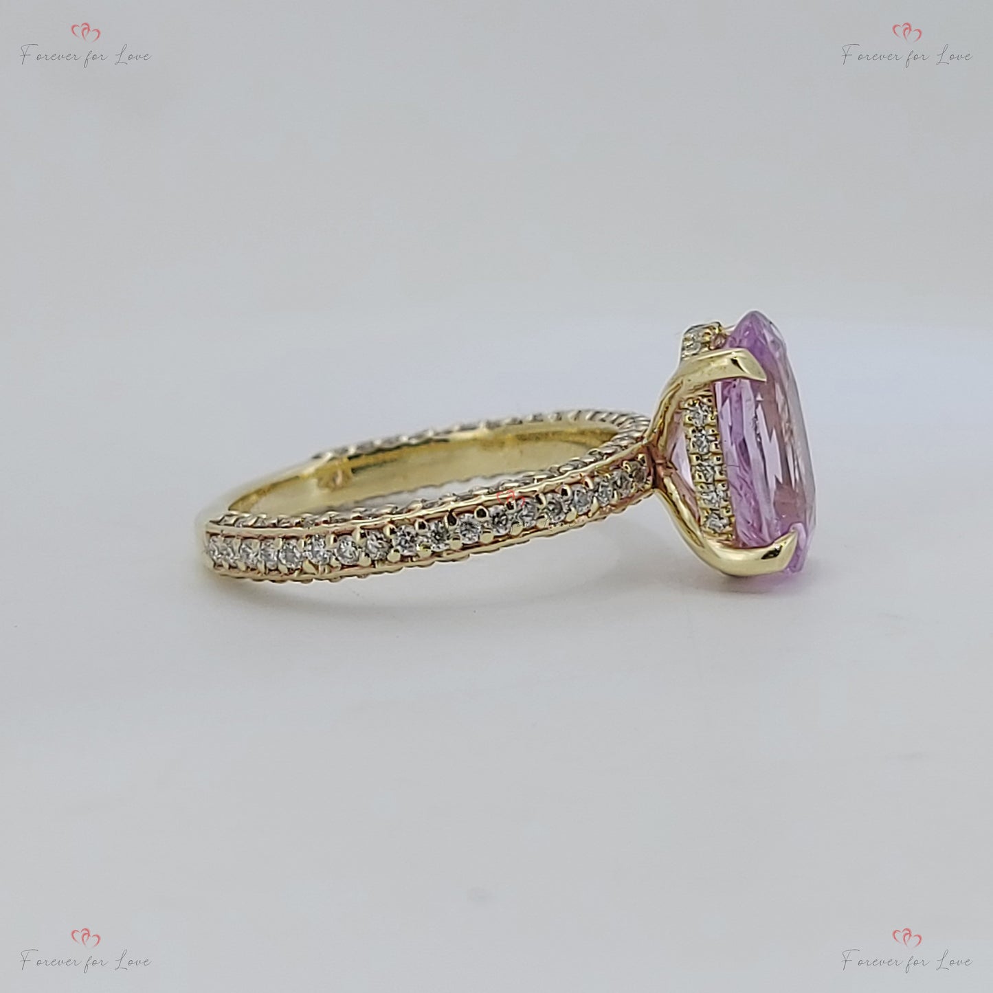 3.45Ct Pink Sapphire Ring with Diamond Pavé Band