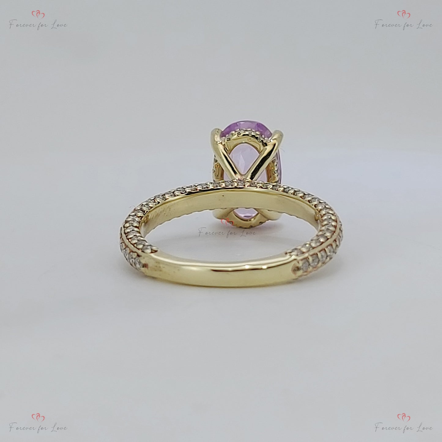 3.45Ct Pink Sapphire Ring with Diamond Pavé Band