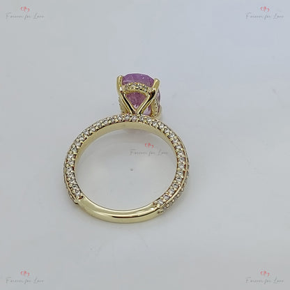 3.45Ct Pink Sapphire Ring with Diamond Pavé Band