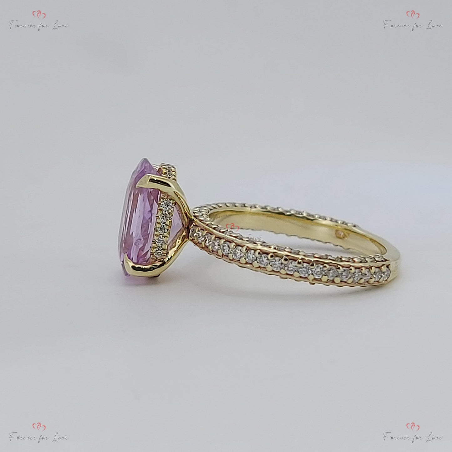 3.45Ct Pink Sapphire Ring with Diamond Pavé Band