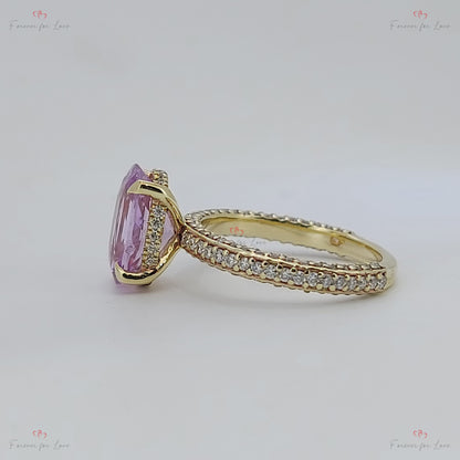 3.45Ct Pink Sapphire Ring with Diamond Pavé Band