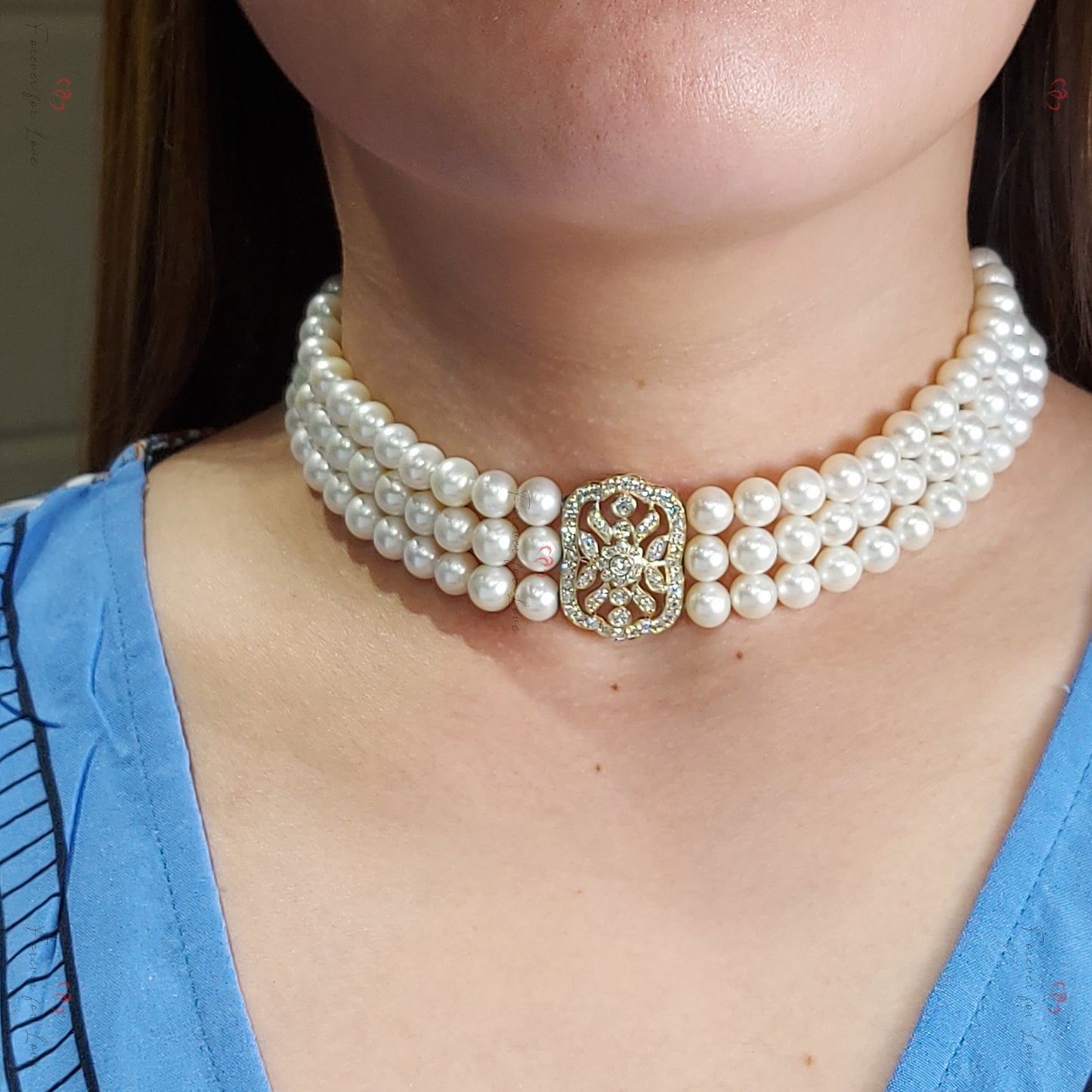 Freshwater Pearl Necklace with Diamonds