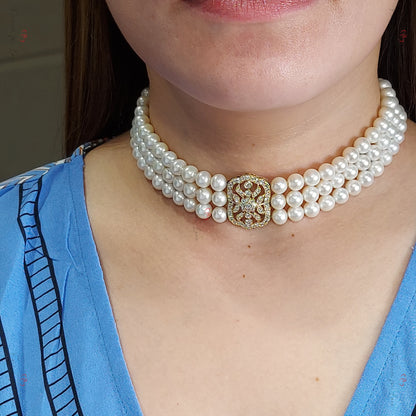 Freshwater Pearl Necklace with Diamonds