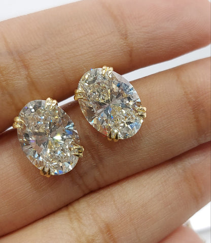 4 Carat Oval Cut Lab Grown Diamond Stud Earrings: 14K Yellow Gold Forever For Love