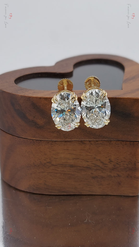 4 Carat Oval Cut Lab Grown Diamond Stud Earrings: 14K Yellow Gold Forever For Love