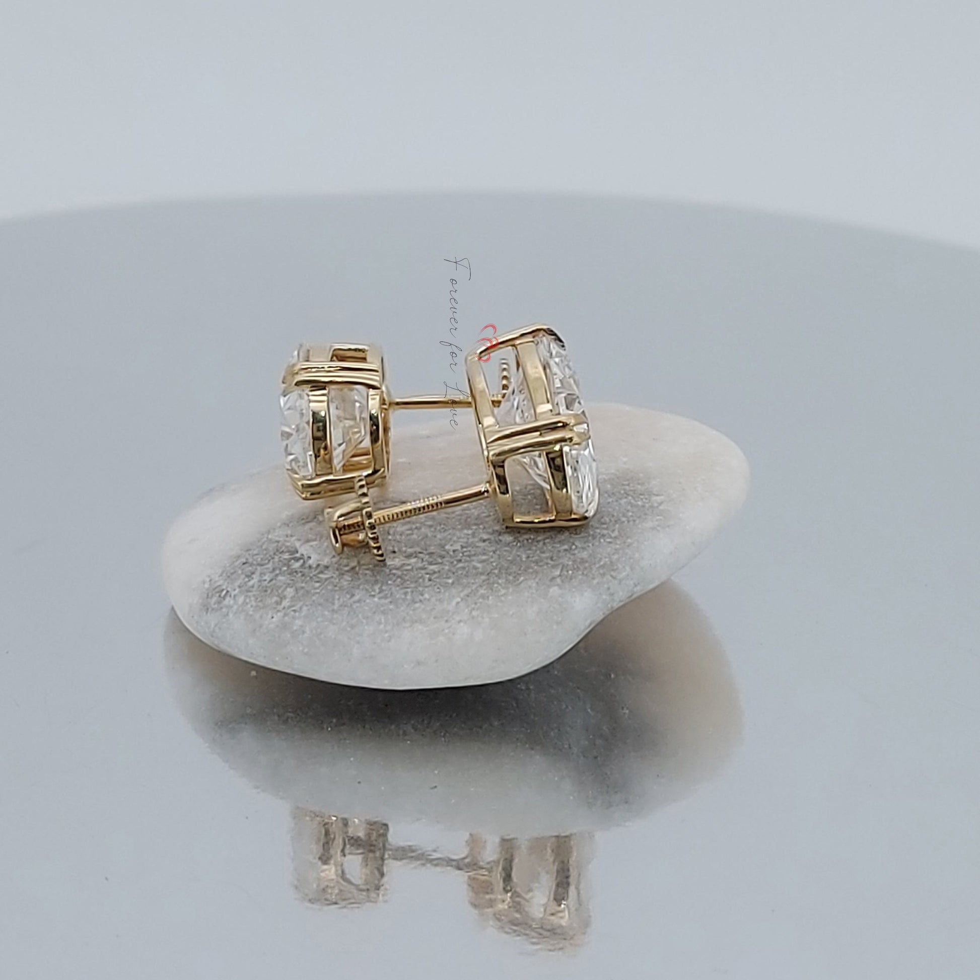 4 Carat Oval Cut Lab Grown Diamond Stud Earrings: 14K Yellow Gold Forever For Love