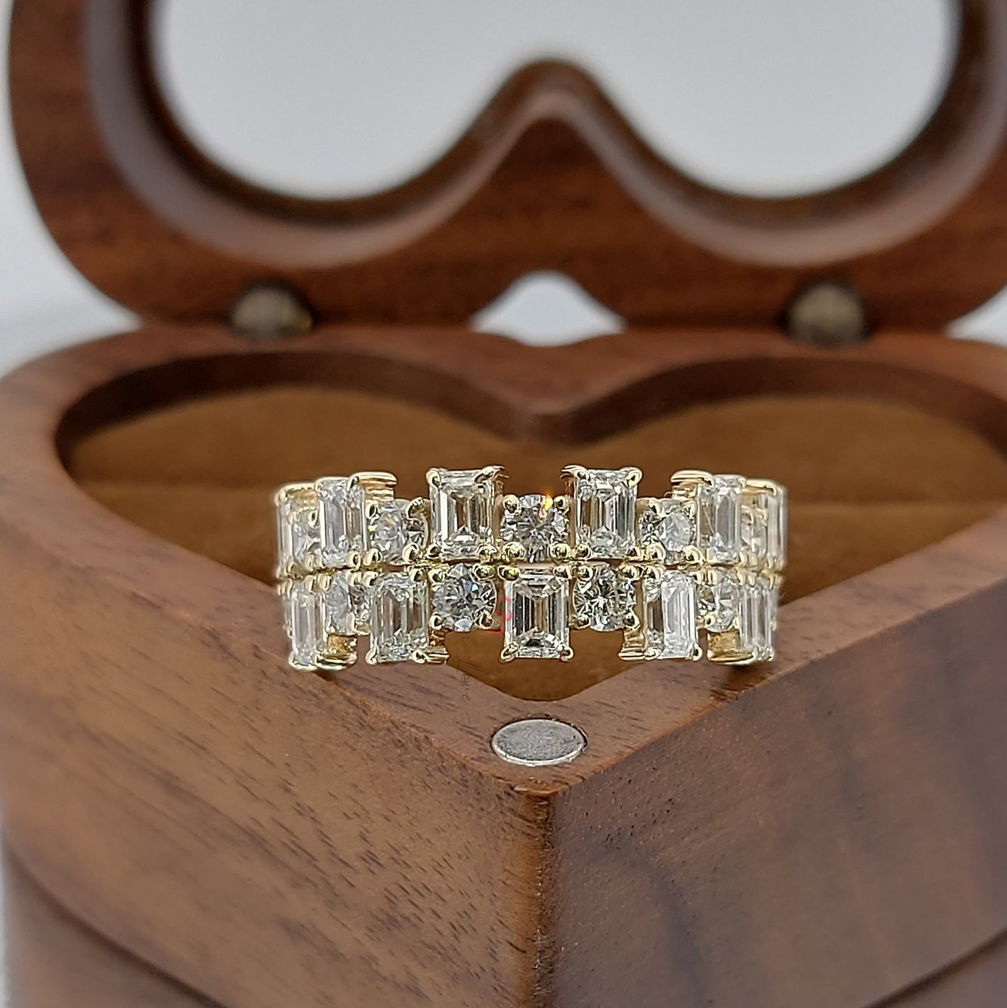 Baguette Cut Lab Grown Diamond in solid gold/platinum Band half  Eternity Band Forever For Love