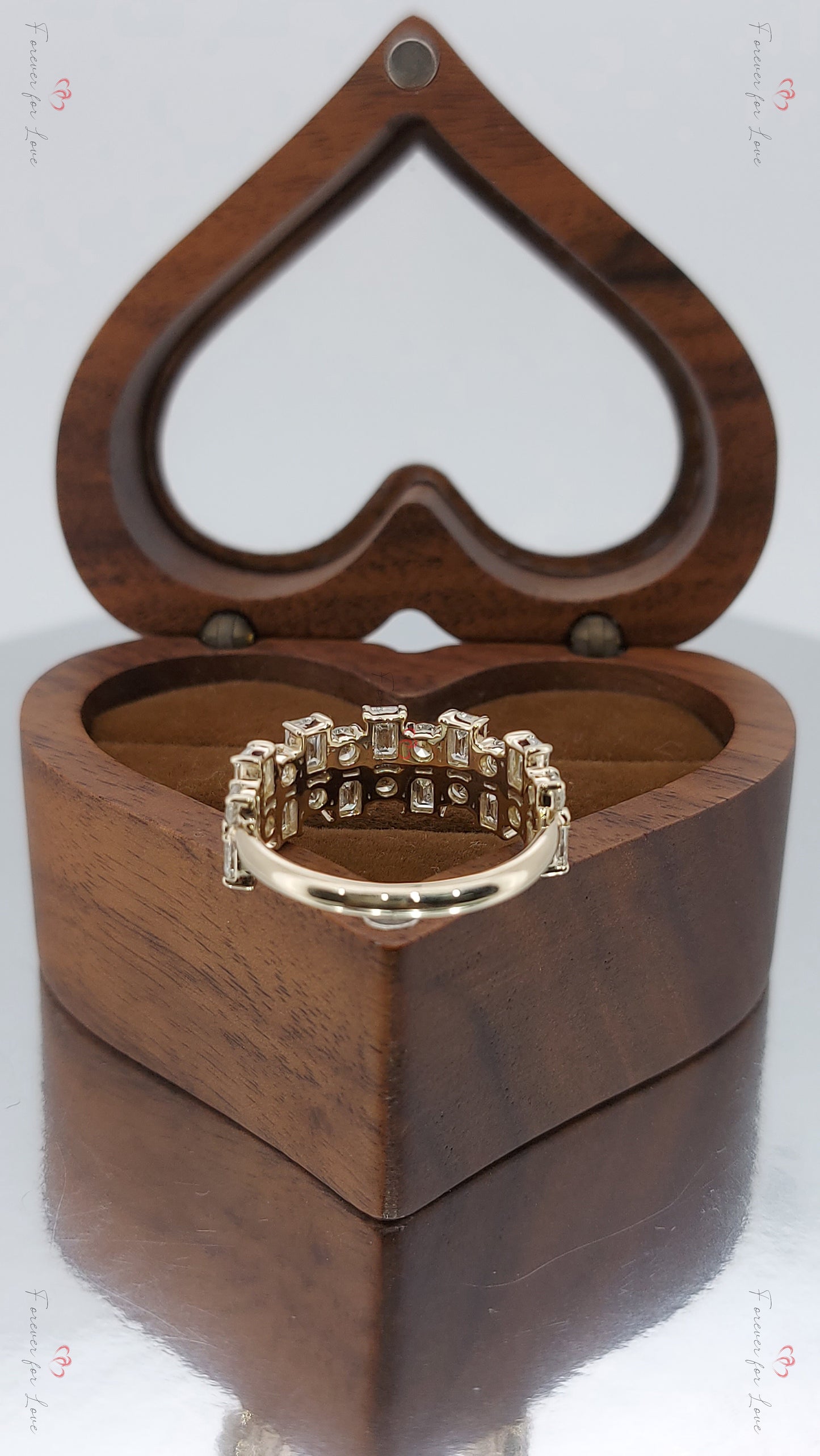 Baguette Cut Lab Grown Diamond in solid gold/platinum Band half  Eternity Band Forever For Love