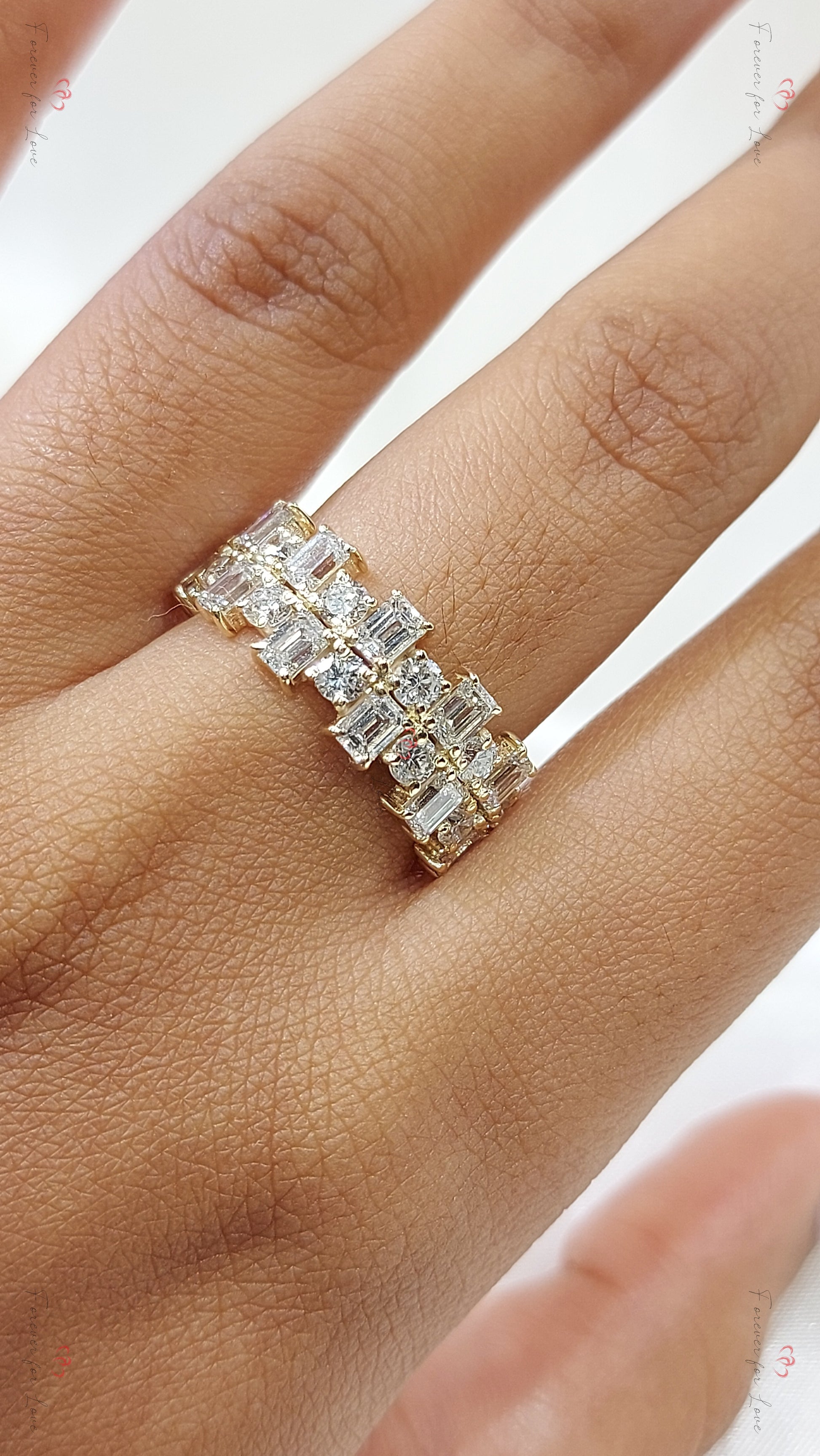 Baguette Cut Lab Grown Diamond in solid gold/platinum Band half  Eternity Band Forever For Love
