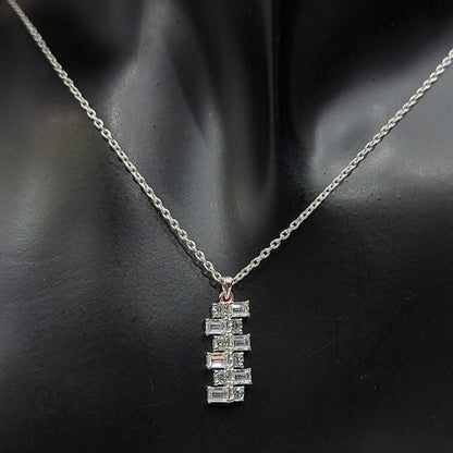 Baguette & Round Diamond Necklace Pendant, 18K white Gold Necklace, Art Deco Asymmetrical  Pendant, Minimalist Elegant Necklace Gift for Her Forever For Love