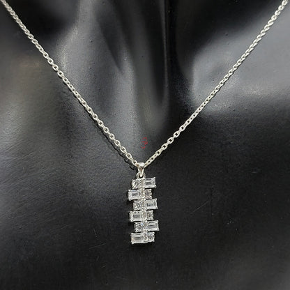 Baguette & Round Diamond Necklace Pendant, 18K white Gold Necklace, Art Deco Asymmetrical  Pendant, Minimalist Elegant Necklace Gift for Her Forever For Love