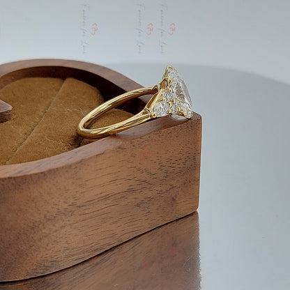 1.5 Carats  Oval Diamond engagement ring unique Cluster Yellow gold engagement ring Forever For Love