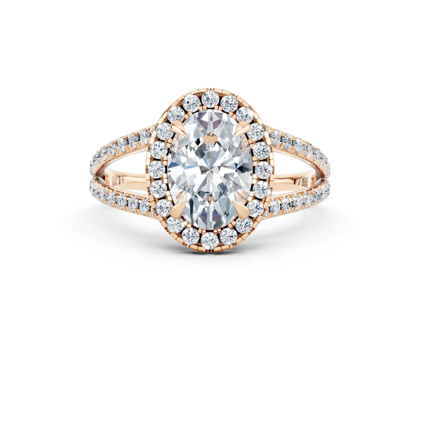 Oval Fancy Halo Ring with Split Pave Band Forever For Love
